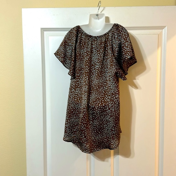 VICI Tyche Flutter Sleeve Satin Brown/Light Blue‎ Print Top, Women’s Small - Picture 3 of 11